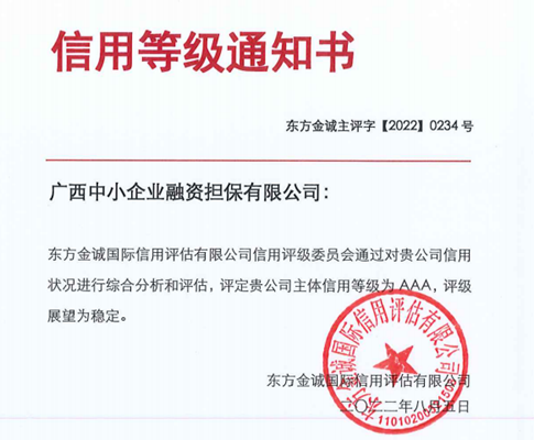 喜報，中小擔(dān)保連續(xù)四年獲得AAA主體信用評級