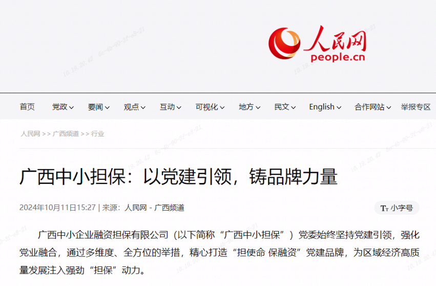 人民網(wǎng)| 廣西中小擔(dān)保：以黨建引領(lǐng)，鑄品牌力量